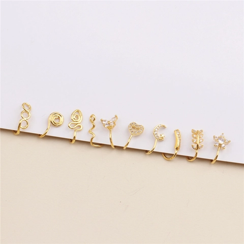 Finti Anelli Al Naso Senza Buco Clip Su Rame Placcato Oro 18K Micro Pave Zirconia Farfalla Corona Cuore Croce Gioielli Donna