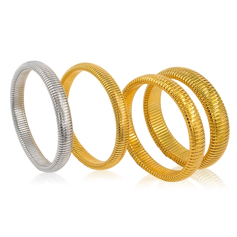 Stainless Steel Tubogas Elastic Bracelet For Men Women 18K Gold Plated Spiral Snake Bone Stretch Bangle Streetwear Fashion Jewelry