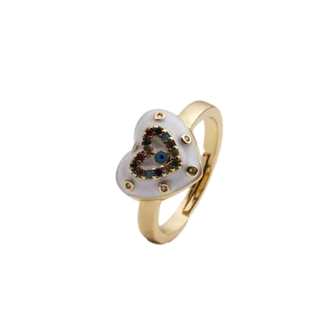 Heart Evil Eye Ring Copper Gold Plated Enamel Zircon Adjustable Open Jewelry For Women Bohemian Style