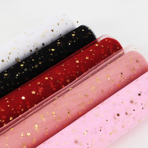 Bronzing Star Moon Tulle Mesh Fabric Roll For Flower Bouquet Wrapping DIY Crafts Gift Packaging Transparent Romantic