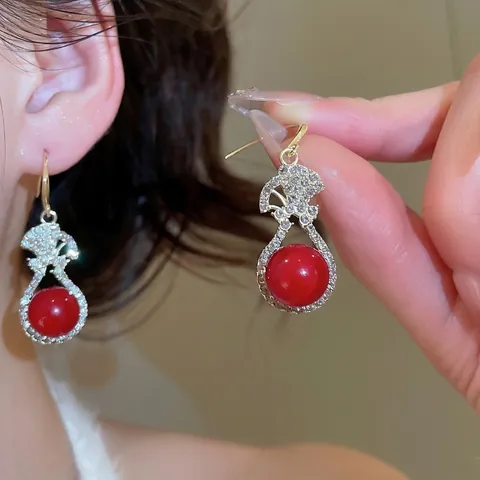 Gioielli Fiori Fuochi D Artificio Strass Lega Orecchini Perla Artificial Rossa Con Perno In Argento E Spilla Per Donna Elegante