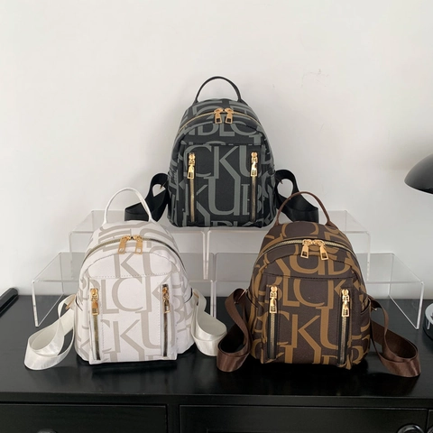 Mini Zaino Da Donna In Pelle PU Con Stampa Di Lettere Monogramma Moda Retro Piccolo Zaino Con Cerniera Dorata
