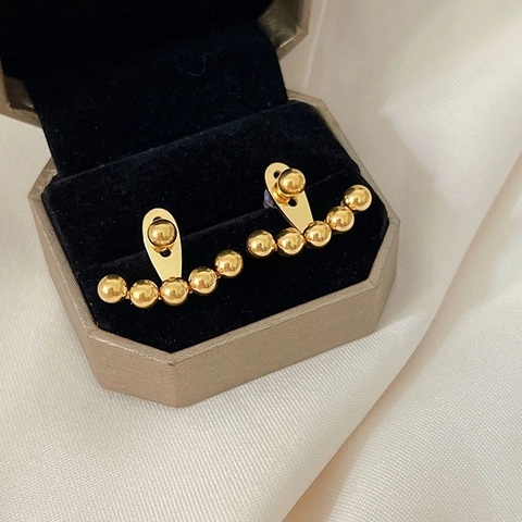 Pendientes De Botón Acero Inoxidable Chapado En Oro Minimalista Perlas Pulidas Arco Curvo Diseño Geométrico Mujeres Moda