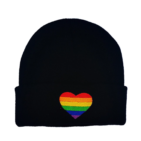 Beanie Hat Acrylic Knitted Rainbow Heart Embroidery Warm Hip Hop Style Cuff Skull Cap For Men Women Winter Fashion