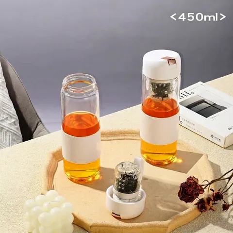 Botella De Agua De Vidrio Borosilicato Con Filtro Infusor De Té Magnético Funda Cuero Portátil Viaje Oficina Resistente Calor Moderna