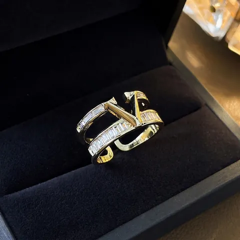 Fashion Adjustable Open Rings Gold Plated Brass With Cubic Zirconia And Faux Artificial Pearl Geometric Shell Inlay Jewelry For Women