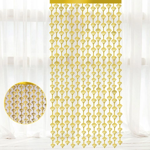 Diamond Hollow Foil Fringe Curtain Metallic PET Rain Satin Door Backdrop For Wedding Birthday Party Decoration Shiny