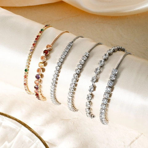 Luxury Copper Rhinestone Adjustable Tennis Bracelet Fashion Geometric Inlaid Crystal Bracelet For Women Temperament Jewelry Gift