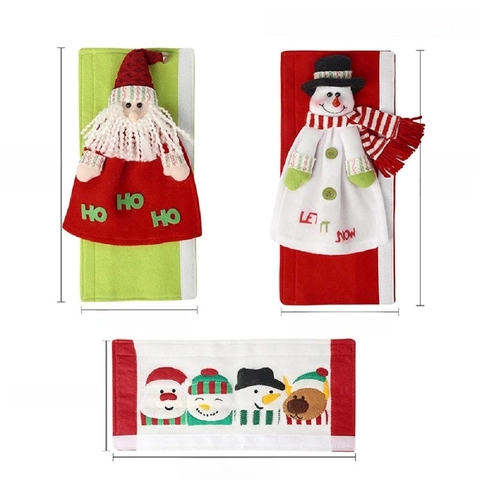 Christmas Refrigerator Handle Covers Set Flannel Santa Snowman Refrigerator Door Handle Decorations Kitchen Appliances