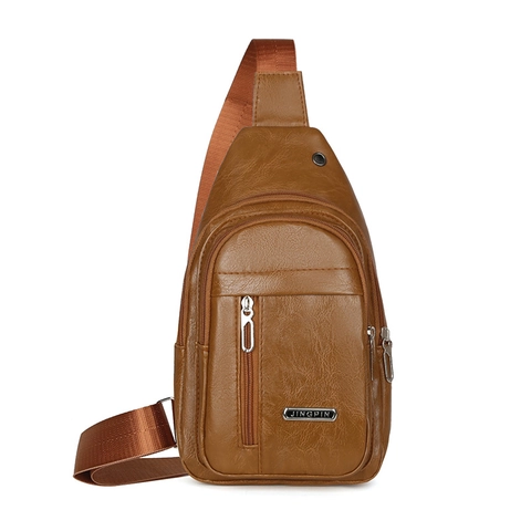 Herren Brusttasche Wasserdichte PU Leder Multi Reißverschluss Crossbody Umhängetasche Mit Kopfhöreranschluss Business Casual Reisen