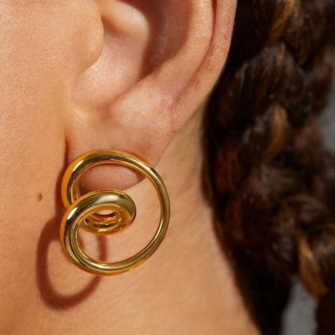 Geometric Swirl Stud Earrings Stainless Steel Spiral Twist Interlocking Two Tone Minimalist Jewelry For Women