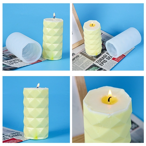 Geometric Rhombic Cylinder Candle Mold Ribbed Silicone Resin Crafting DIY Handmade Aromatherapy Soap Making Tools