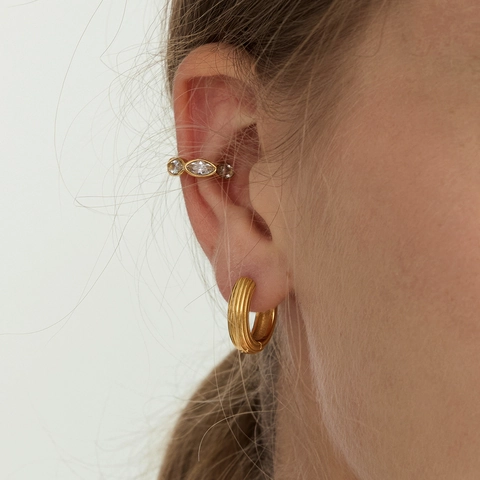 Επίχρυσα Σκουλαρίκια Ear Cuffs από Ανοξείδωτο Ατσάλι Με Ζιρκόνια Marquise για Γυναίκες Χωρίς Τρύπα Μοντέρνα Κοσμήματα