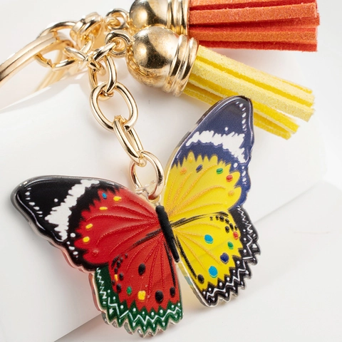 Portachiavi con Ciondolo a Farfalla e Nappe Gialle Arancioni Anello Portachiavi Animale Personalizzato Ciondolo Borsa Regalo Gioielli Donna