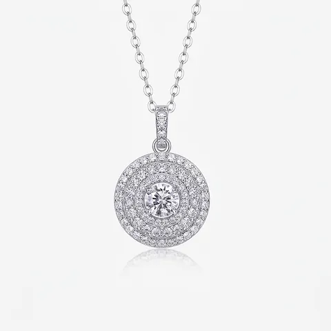 Lussuosa Collana Con Ciondolo in Moissanite in Argento Sterling 925 Tonda Halo Intarsiato Pavé Gioielli di Moda Donna Regalo Matrimonio