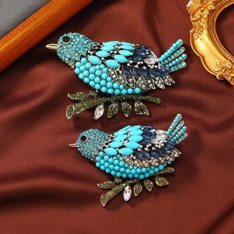 Spilla Uccello Gazza Vintage Lega Strass Cristallo Colorato Perline Pin Animale Gioielli Retro Accessorio Abito Donna