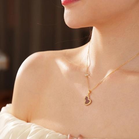 Wu Lou Hanger Ketting Titanium Staal Schelp Agaat Inleg Strass Vintage Nieuwe Chinese Stijl Sieraden Voor Vrouwen