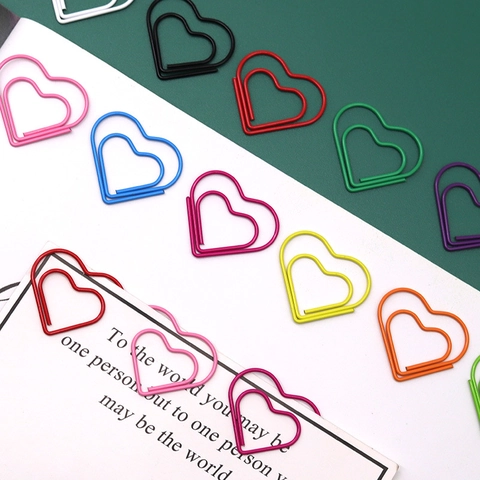Clips De Papel Con Forma De Corazón Metal Revestido De PET Marcadores De Libros Coloridos Clips Decorativos De Oficina