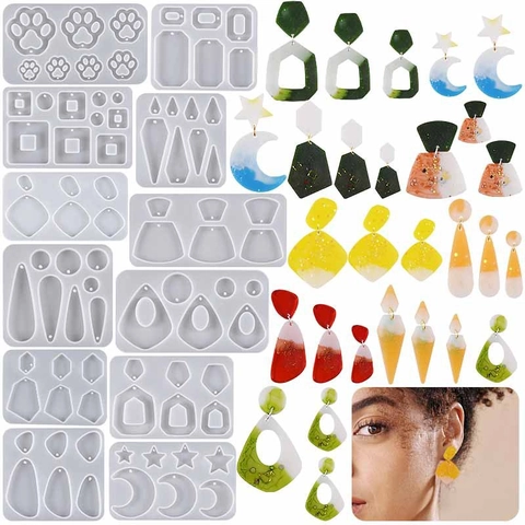 Silicone Mold For Earring Pendants DIY Epoxy Resin Jewelry Making Tool Geometric Star Moon Cat Paw Casting Accessory
