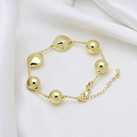 Bracciale con Perline in Rame Placcato Oro 18K per Donna Bracciale Regolabile Minimalista con Catena a Sfere Geometriche Ovali Gioielli