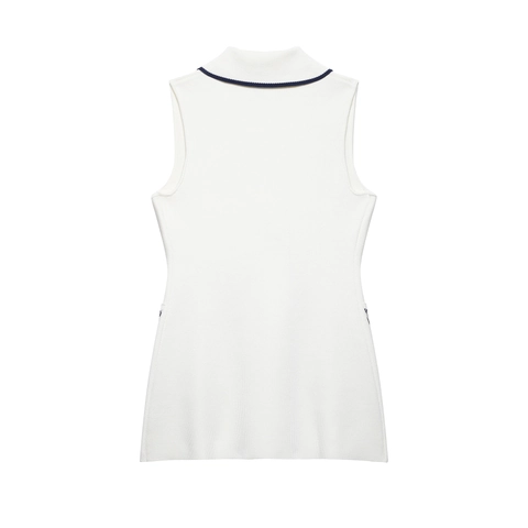 Dames Witte Gebreide Vest Mouwloze Gilet Dubbele Rij Knopen Gouden Knopen Contrast Bies Preppy Elegante Kantoor Top