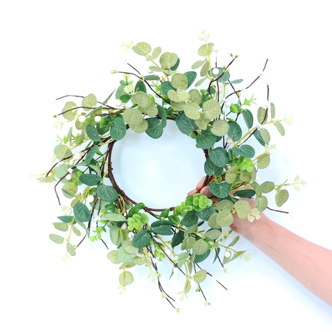 Corona De Eucalipto Artificial Bayas Blancas Hojas Verdes Para Puerta Delantera Decoración De Pared Estilo Granja