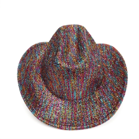 Western Cowboy Hat Glitter Metallic Sequin Wide Brim Colorful Performance Party Stage Festival Hat