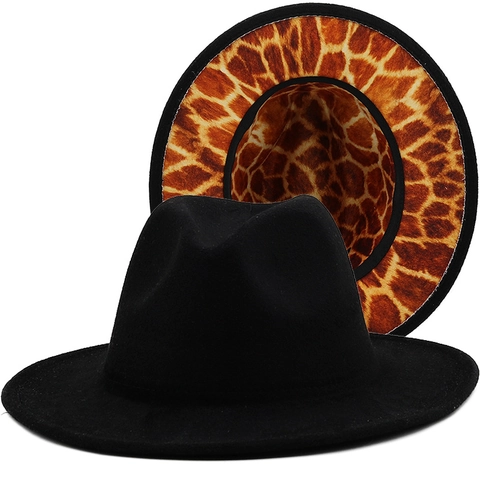 Cappello Fedora Vintage Unisex Stampa Giraffa Motivo Animale Tesa Larga Jazz Scena Feltro Misto Cotone
