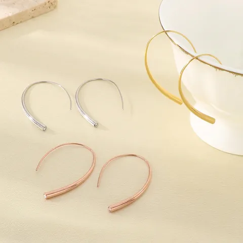 Pendientes De Gancho Curvos De Acero Inoxidable Minimalistas Con Perla Artificial De Concha Circonita Joyas Para Mujer