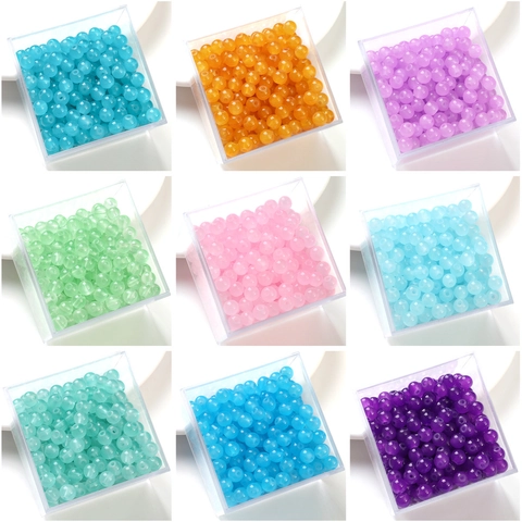 Round Glass Beads Jelly Color Imitation Jade Loose Beads For DIY Bracelet Necklace Jewelry Making Accessory
