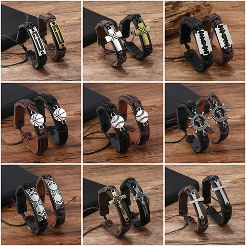 Bracciale In Pelle Intrecciata Vintage Con Croce In Lega Preghiera Spagnola Religiosa Gioielli Da Uomo Fatti A Mano Regolabili