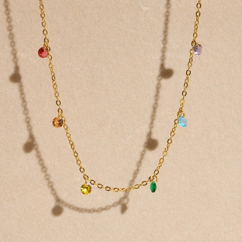 Collar De Acero Inoxidable Chapado En Oro De 18K Circonita Cúbica De Colores Arcoíris Joyería Minimalista Regalo Para Mujeres
