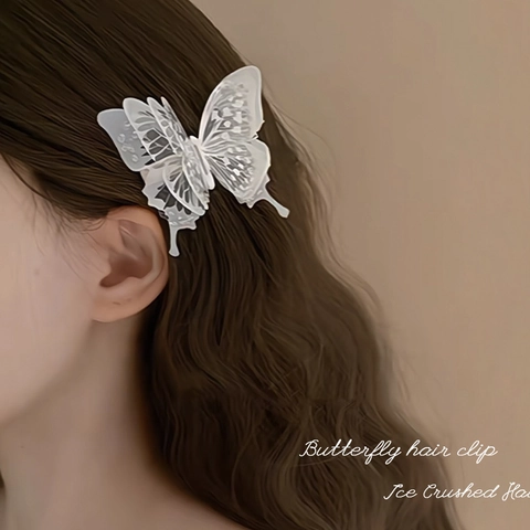 Pinzas Para El Pelo De Mariposa 3D Elegantes Textura De Hielo Picado Plástico Brillo Horquillas De Pato Accesorios Para Mujeres Niñas
