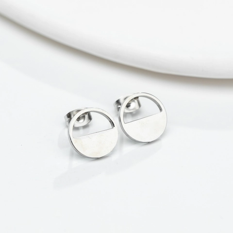 Minimalist Geometric Circle Stud Earrings Stainless Steel 18K Gold Plated Hollow Round Fashion Jewelry For Women Modern Style