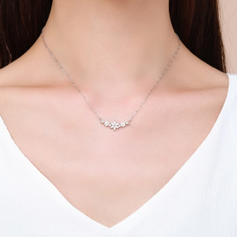 Elegant 925 Sterling Silver Necklace Flower Snowflake Arc Pendant White Zirconia Jewelry For Women
