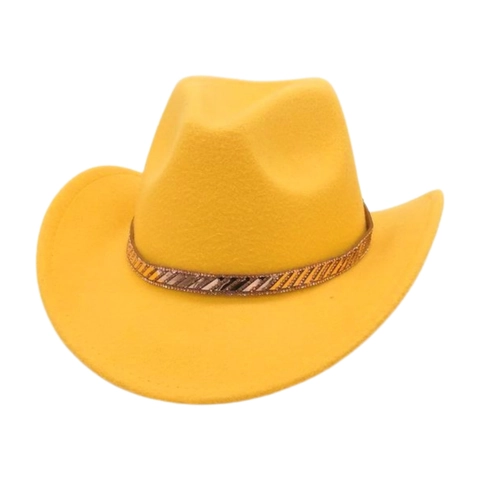 Western Cowboy Hat Polyester Felt Wide Brim Sequin Band Decorative Vintage Ethnic Style For Travel Party Stage