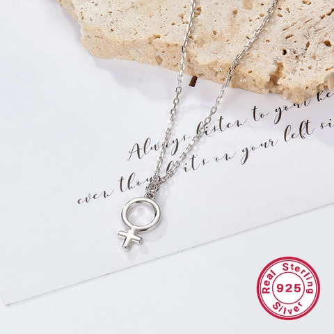 S925 Sterling Silver Venus Symbol Pendant Necklace For Women Minimalist Dainty Clavicle Chain Jewelry Anniversary Gift