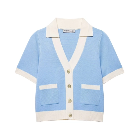 Mujer Punto Manga Corta Botones Cárdigan Y Falda Línea A Mini Retro Color Contraste Casual Ropa Diaria Top Parte Inferior