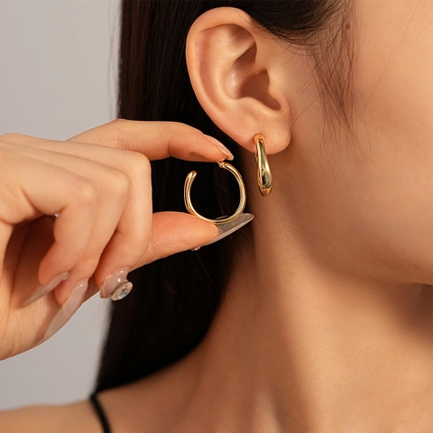 Orecchini A Cerchio Geometrici A Forma Di C Rame Minimalista Con Perno In Argento Sterling 925 Stile Moderno Per Donne