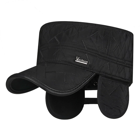 Heren Winter Gewatteerde Cadet Pet Met Oorkleppen Warm Fleece Gevoerd Winddicht Platte Militaire Hoed Verstelbaar