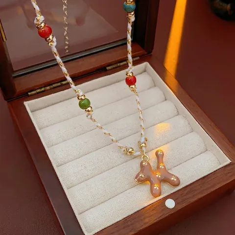 Balloon Hund Anhänger Halskette Baumwollseil Keramik Bunte Perlen Boho Casual Schmuck Für Damen
