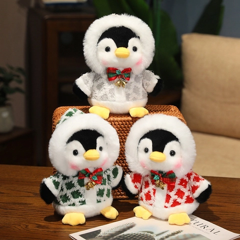 Weihnachts Pinguin Plüschtier Weiche Kuscheltier Puppe Mit Kapuzenjacke Schleife Und Goldener Glocke Feriengeschenk