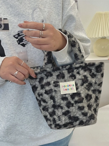 Sac À Main En Peluche Imprimé Léopard Femme Automne Hiver Doux Fourrure Cabas Avec Fermeture Éclair Petit Sac Décontracté