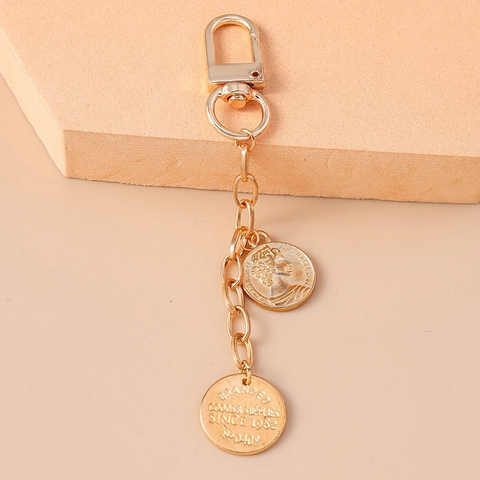 Vintage Münze Schlüsselanhänger Doppeldisc Königin Porträt Goldener Zinklegierung Tasche Anhänger Modisches Accessoire