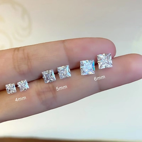 Pendientes de Botón de Plata de Ley 925 con Circonia Cuadrada Minimalistas para Mujer Geométricos Hipoalergénicos Joyería