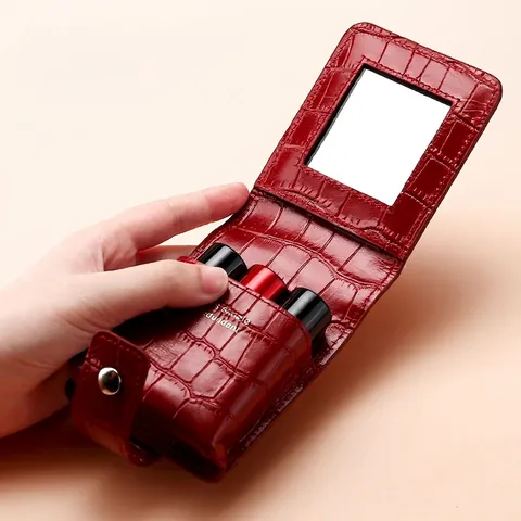 Portable PU Leather Lipstick Storage Bag Crocodile Pattern Makeup Pouch With Mirror Small Handbag Cosmetic Case