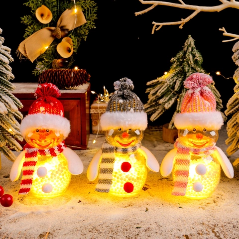 LED Leuchtende Weihnachts Schneemann Ornamente Transparente Hängende Dekoration Mit Strickmütze Und Schal Für Haus Deko