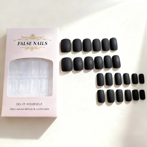 Unghie Finte Nero Opaco Plastica ABS Corto Quadrato Stile Minimalista Semplice Cool Girl Unghie Artificiali Per Donne