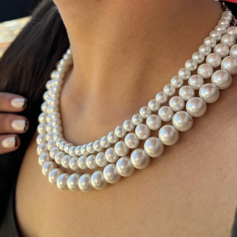 Elegante Collana Di Künstliche Perle Di Conchiglia A Tre Fili Gioielli A Strati In Madreperla Stile Vintage Francese Donne
