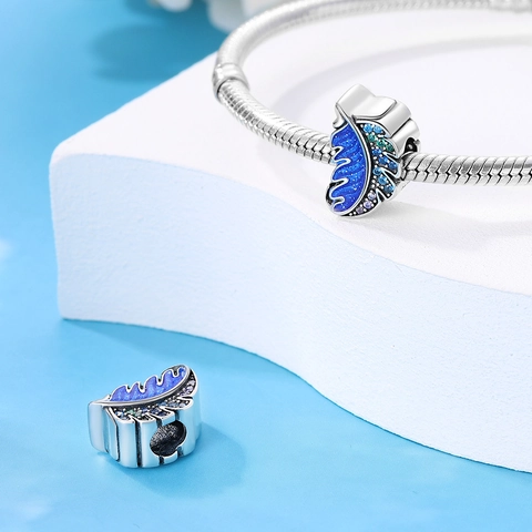 DIY Charm Μενταγιόν Φτερό Παγώνι Λιβελούλα Μάσκα Με Μπλε Μωβ Σμάλτο Και Ζιργκόν Ασημί Μεταλλικό Για Βραχιόλι